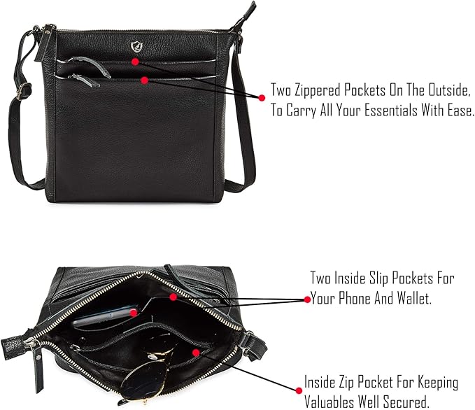 Small Soft Genuine Leather Crossbody Purse Women’s Sling Crossover Shoulder Travel Handbag with Triple Zipper