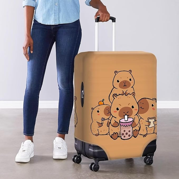 Milk Tea Capybara Luggage Cover Fit 18-21 Inch Universal Thickness Suitcase Covers Protector with Invisible Zipper Scratch-Resistan Travel Luggage Baggage Case, Cute
