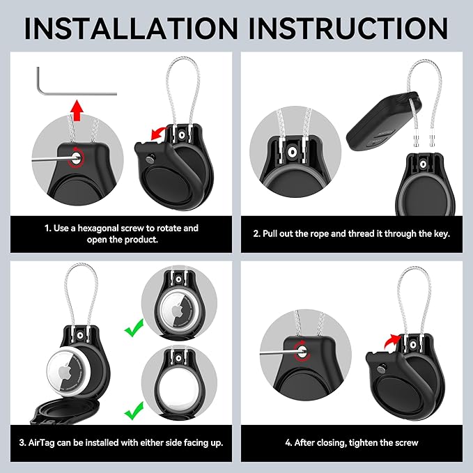 DDJ IPX8 Waterproof for Air Tag Lock Case with Wire Cable, Airtag Keychain Holder [2 Pack], Ultra Durable Anti-Lost Protective Case for Apple Airtags with Keyring for Luggage, Key, Backpack, Pet