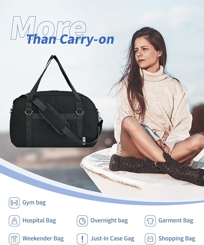 Narwey For Spirit Airlines Personal Item Bag 18x14x8, Small Duffle Bag for Travel, Duffel Bag for Traveling, Carry on Bag for Airplanes Underseat Overnight for Women and Men (Black)
