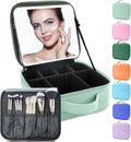 Makeup Bag with Led Mirror,Travel Makeup Organizer with 3 Color Setting, Portable Storage and Adjustable Dividers Travel Makeup Bag(light green)