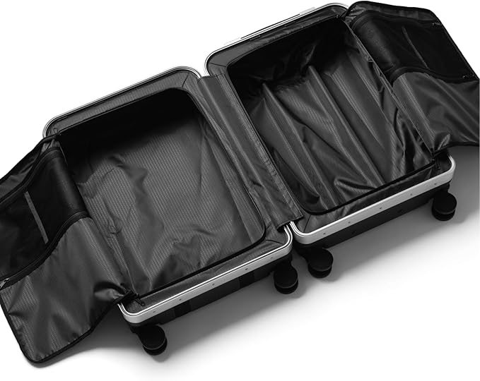 D_b_ Ramverk Pro Medium Check-In 25 Inch Hardside Luggage Extra Protection Aluminum Frame, Silent 360 Spinner Wheels, TSA Lock, Interior Laptop Compartment - Silver Frame/Black