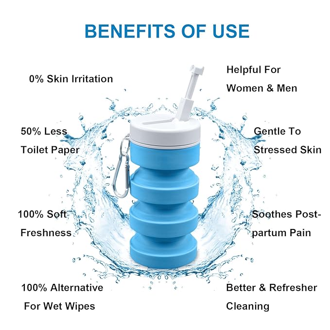Collapsible Handheld Bidet Portable With Retractable and Angle-Adjustable Nozzle,Hook,300ML,Silicone Peri Bottle For Personal Hygiene Cleaning,Outdoors Camping & Travel,Bidet Sprayer for Women Men 1Pc