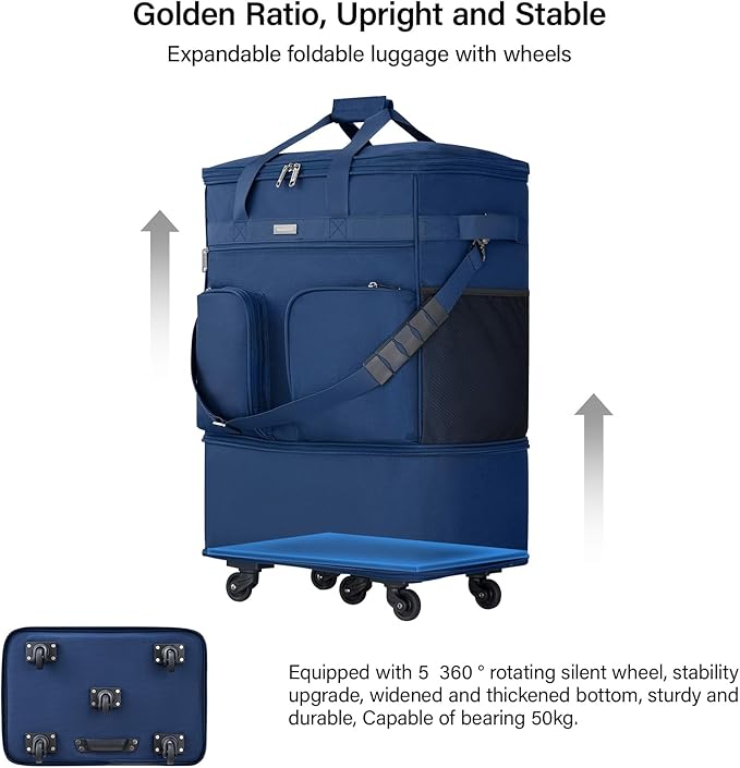 Hanke Expandable Collapsible Luggage with Wheels Suitcase Luggage Rolling Travel Bag Duffel Bag for Men Women Lightweight Suitcase Large Capacity Luggage with Spinner Wheel (Blue)