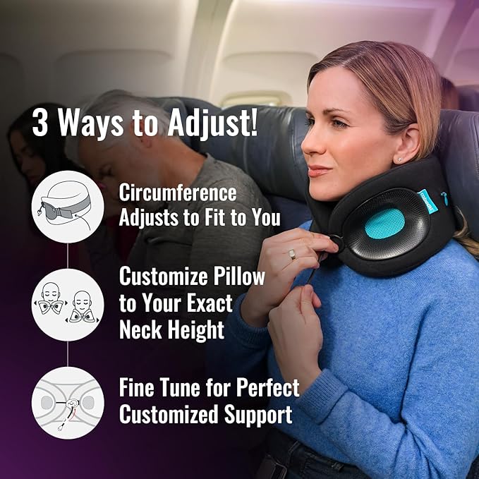 Cabeau Travel Pillow for Long Flights – Evolution X - Memory Foam Neck Support - Comfort On-The-Go for Airplane, Train, and Car (Sapphire)