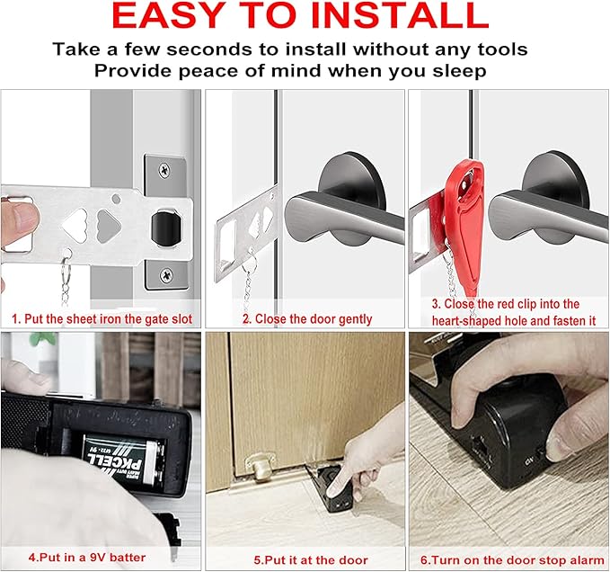 MBBEST Portable Door Lock & Door Stop Alarm,Dual Protection Security Devices Pocket Door Stopper Self Defensey Tools for Hotel Travel Home Apartment House, Red/Black