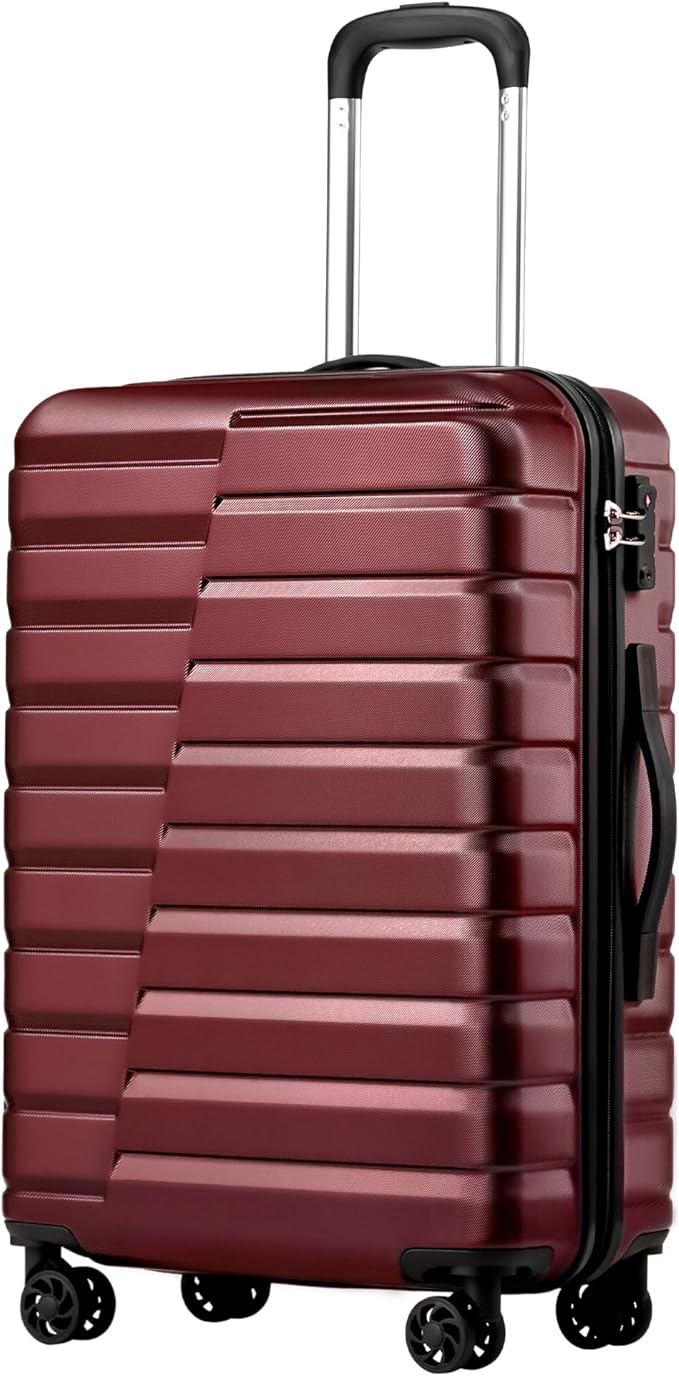 Coolife Larage Luaggage Hardside Expandable Suitcase with Spinner Wheels Checked 28-Inch（Red）