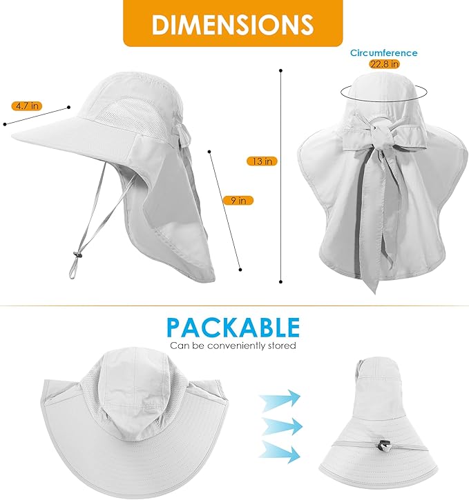 Womens Sun Hat UV Protection, Foldable Waterproof Wide Brim Bucket Hats with Neck Flap for Summer Beach Fishing Hiking