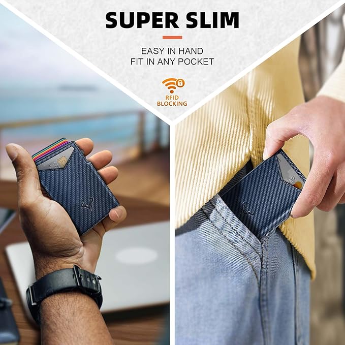 BULLIANT Men Wallet Gift Boxed,Slim Front Pocket Wallet Money Clip Card Holder 3.8"x2.7",Pop-up Access