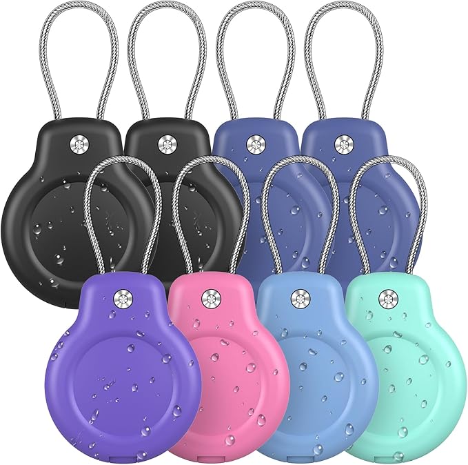 SPGUARD Compatible with Apple AirTag Waterproof Hidden 8 Pack Secure Holder with Wire Cable, Ultra Durable Anti-Lost Protective Case Air Tag Accessories Men Women's Keyrings & Keychains Luggage tag