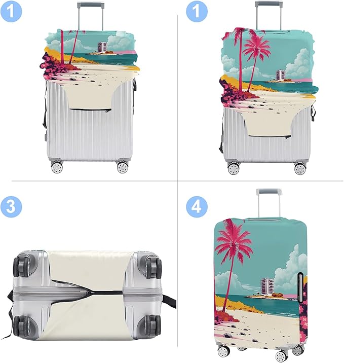 Luggage Cover Washable Suitcase Protector Anti-Scratch,Stretchable Fit for 20-34Inch Luggage Durable Travel Bag Cover with Zipper Closure (Beach, XL(fits 32-34Inch suitcase))