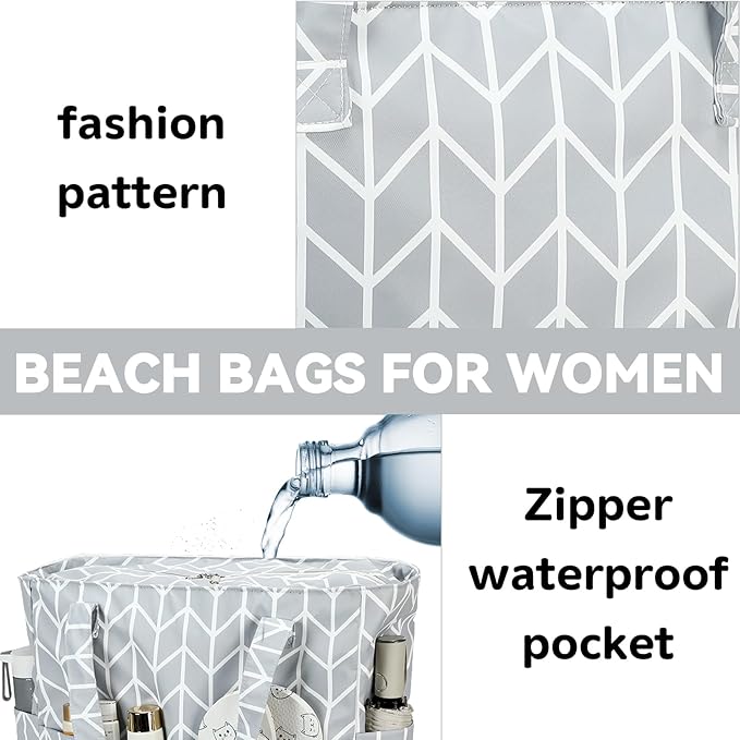 LEDAOU Beach Bag Waterproof Sandproof Women Tote Bag Pool Bag with Zipper for Gym Grocery Travel with Wet Pocket