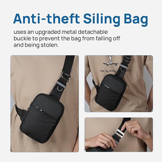 VADOO Mini Sling Bag, Small Crossbody Bag with RFID Blocking for Women and Men, Lightweight Chest Phone Bag for Travel Casual