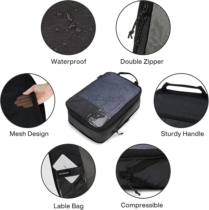 BAGSMART 6 Set Compression Packing Cubes - Lightweight Travel Essentials, Durable Luggage Organizer