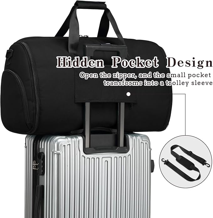 Garment Duffle Bags for Travel, Carry On Garment Duffel Weekender Bag 45L | 2-days Trip,Wrinkle-Free Travel,Separate Shoe Pocket | Overnight Garment Bag for Vacation, Business Trips, Weekend