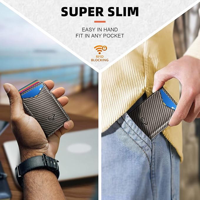 BULLIANT Men Wallet Gift Boxed,Slim Front Pocket Wallet Money Clip Card Holder 3.8"x2.7",Pop-up Access