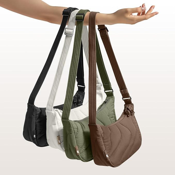 tomtoc 3.5L Puffer Sling Crossbody Bag for Women Trendy, Nylon Quilted Crescent Shoulder Bag Purses for Cellphone and Daily Essentials, Puffy Travel Hobo Handbag with Adjustable Strap & Inner Pockets