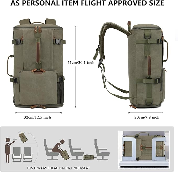 G-FAVOR Travel Backpack for Men, 40L Flight Approved Carry On Backpack, Water Resistant Canvas Rucksack with 17.3" Laptop Sleeve, Convertible Duffel Bag for Airplane, Business & Travel