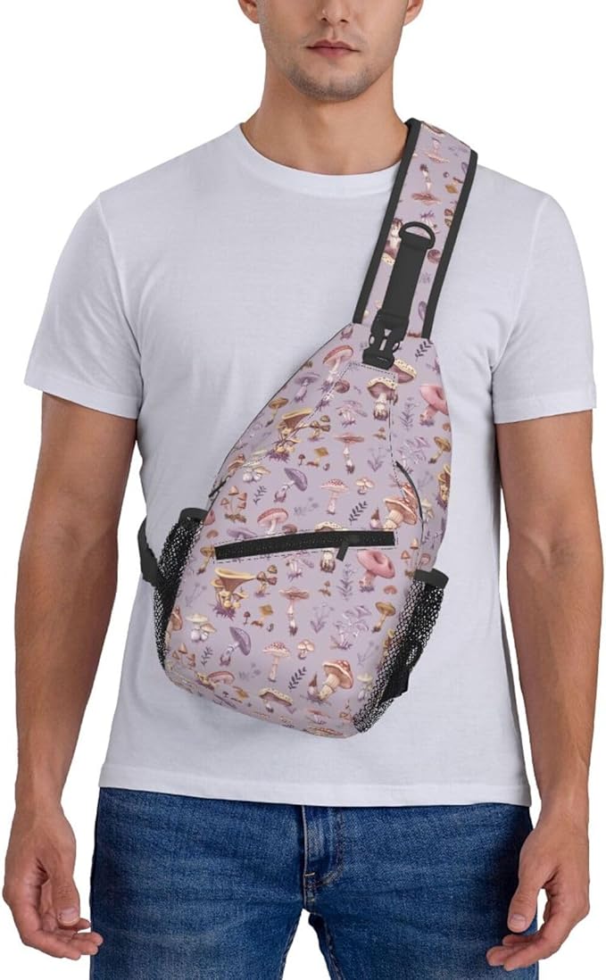 SUPLUCHOM Sling Bag Mushrooms Vintage Botanical Hiking Daypack Crossbody Shoulder Backpack Travel Chest Pack for Men Women
