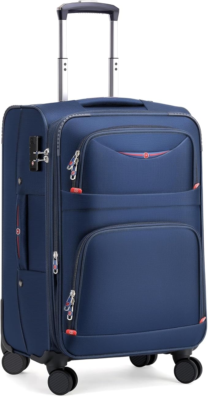 Softside Expandable Luggage with 4 Spinner Wheels, Durable Carry-On Luggage Suicase (Blue, 21-Inch)