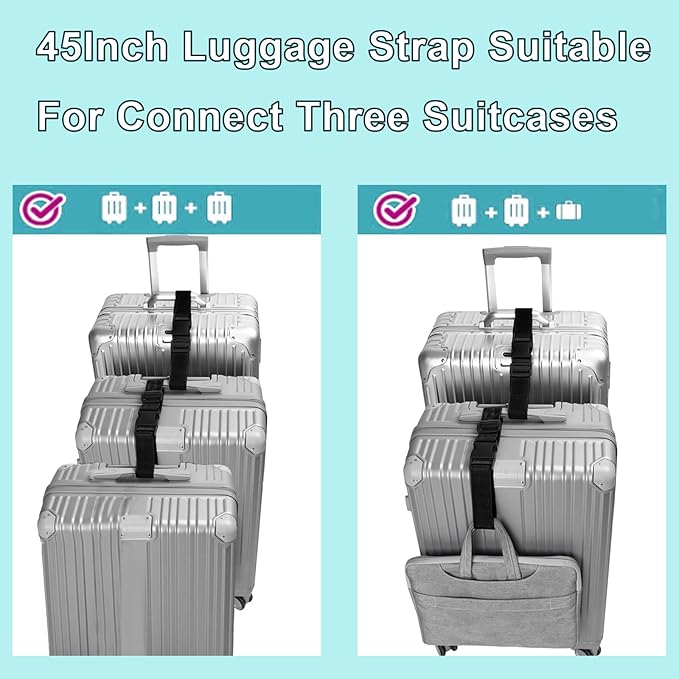4Pack Luggage Straps for Suitcases, Travel Connector for Carry On Bag, Add Bag to Connect Two Suitcases, Adjustable Belt Attachment Accessories for Connect Your 3 Luggages, Red