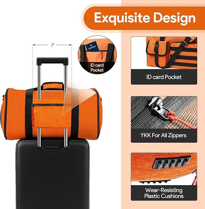 Garment Duffle Bags for Travel, HOMQUIET Convertible Garment Duffel Bag, All YKK Zippers Carry On Garment Bags, 2 in 1 Hanging Waterproof Suit Travel Bag with Shoe Compartment, for Men Women, Brown