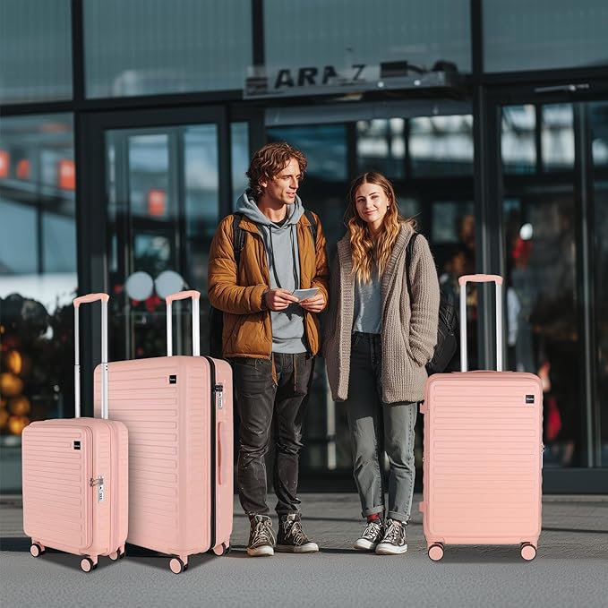 3-Piece 20/24 Top Opening Hardshell Lightweight Luggage and 28-Inch Clamshell Opening Suitcase with Spinner Wheels & TSA Locks for Woman Girls Travel, Pink 20in/24in/28in