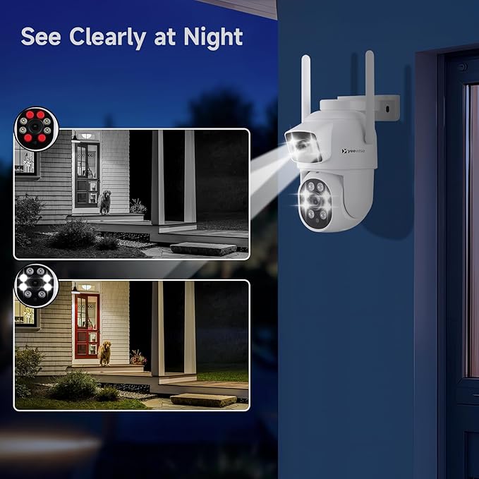 YEEWISE 2K Wi-Fi 6 Wireless Security Camera System with 12" Monitor, Dual Lens WiFi Security Cameras with 360° Pan Tilt & Auto Tracking, 16CH NVR with 1TB HDD, 5G&2.4G WiFi, 24/7 Record,Plug-in Power