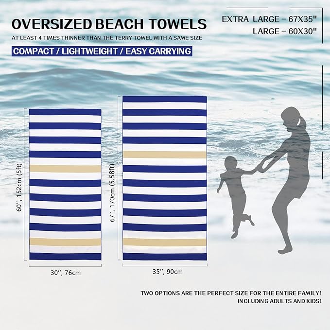 Your Choice Microfiber Quick Dry Sand-Free Beach Towel for Adults & Kids (67x35 Inch, 60x30 Inch) - Oversized, Compact, Lightweight, Absorben