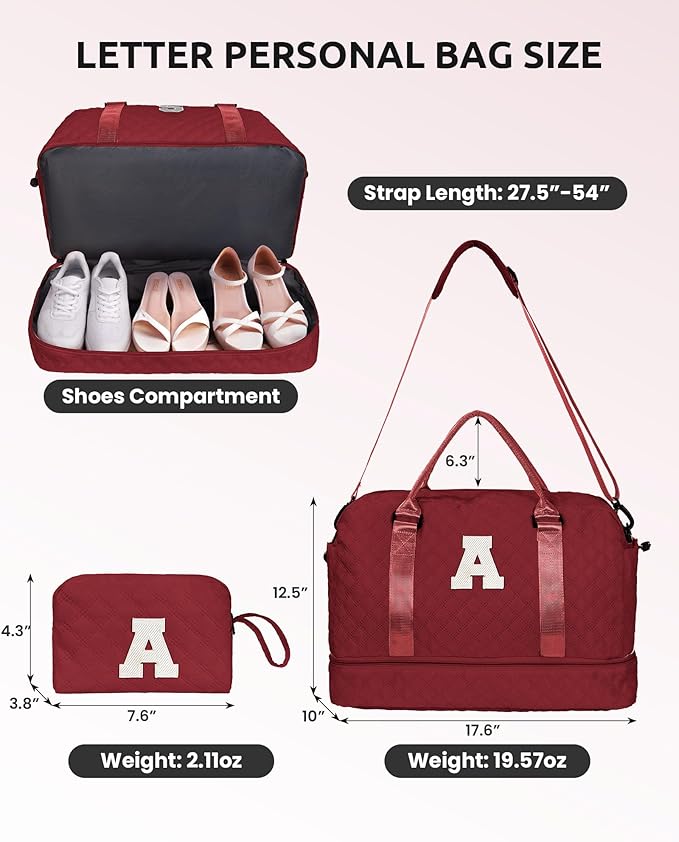 Personalized Gifts-Teen Duffle Bag with Shoe Compartment, Personalized Weekender Bag, Monogram Overnight Bag, Letter Travel Bag with Makeup Bag，Birthday Gift For Grandma (Letter O)