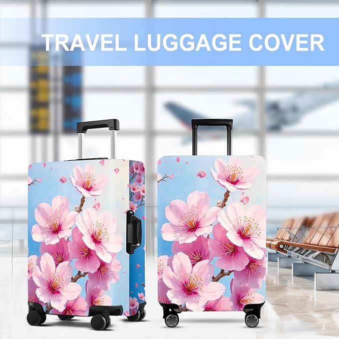 Luggage Cover Washable Suitcase Protector Anti-Scratch,Stretchable Fit for 20-34Inch Luggage Durable Travel Bag Cover with Zipper Closure (Peach blossom, L(fits 28-30Inch suitcase))