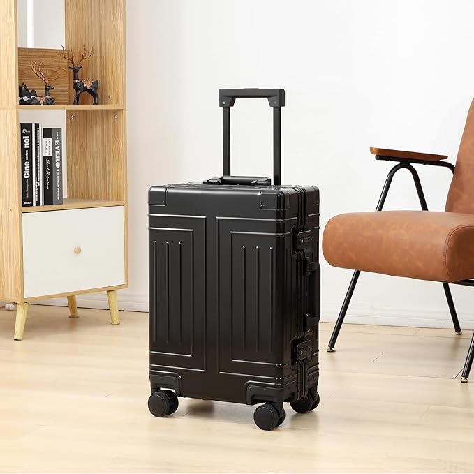 All Aluminum Magnesium 20/28 Luggage set ，Cut from Whole Aluminum Sheet，22x14x9 Airline Approved ，（3rd Generation，Premium Magnesium Metal zipperless suitcase ） (black, 20+28inch)
