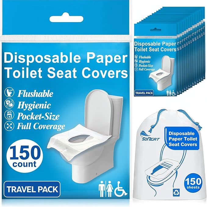 Disposable Toilet Seat Cover - 150 Count Large Flushable Toilet Seat Covers for Travel, Disposable Toilet Seat Cover for Kids, Potty Training & Public Restrooms, Travel Size Paper Seat Covers