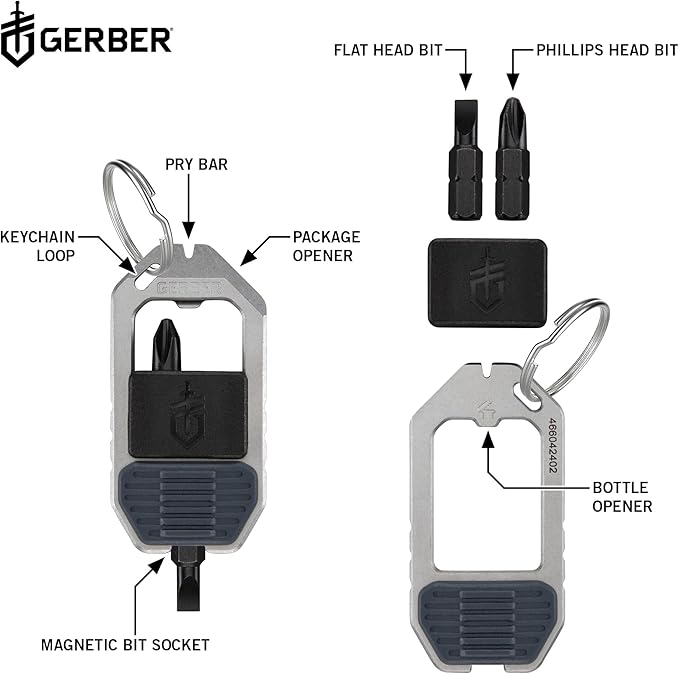 Gerber Gear Driver Keychain 5-in-1 Multitool, Clips to Pocket or Keychain with Pry Bar, Phillips and Flat Head Screwdriver Bits, and Bottle Opener, Lightweight EDC Gear for Everyday Carry, Urban Blue