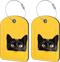 2 Pack Cute Luggage Tag for Suitcases Cute Black Cat Leather Luggage Tags with Stainless Steel Loop Privacy Flap Name Tags,Men and Women Travel Bag Suitcase Tags