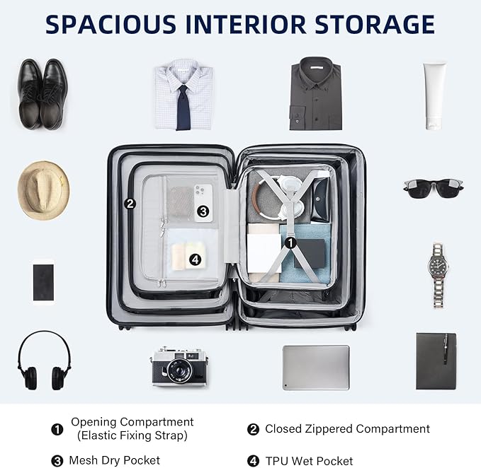 Hard Shell Suitcases Expandable Travel Luggage Sets 3 Piece, Carry on and Check in 3 Piece Luggage Suitcase Sets with Spinner Wheels Cup Holder Charger Built in (Interstellar Blue, 20/24/28)
