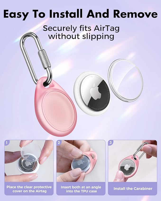 UNBREAKcable AirTag Holder for Apple - 4 Pack Air Tag Case [Professional Carabiner] [Waterproof] [Shockproof] TPU AirTag Keychain for Kids, Pets, Keys, Luggage, Backpacks