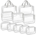 TISRATOK 10 PCS Clear Travel Makeup Toiletry Bag, Plastic PVC Cosmetic TSA Approved Organizer Kit with Zipper Handbag（Grey）