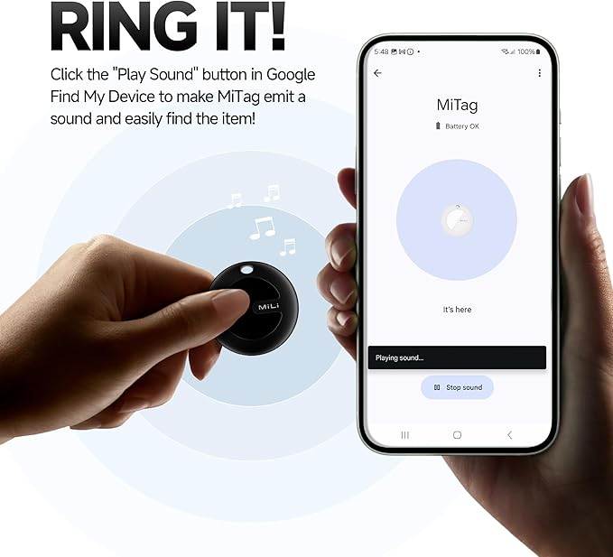 MiLi MiTag Bluetooth Tracker for Android, Google Certified Key Finder/Luggage Tracker/Item Locator, Smart Tracking Tag for Google Find My Device (Find Hub) App, 1 Pack