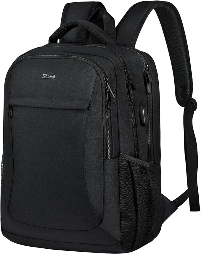 Voova Travel Laptop Backpack, Business Work Laptop Backpack for Women & Men with USB Charging Port, Waterproof Slim Durable College Computer Bag Fits 15.6 Inch Laptops and Notebook, Black