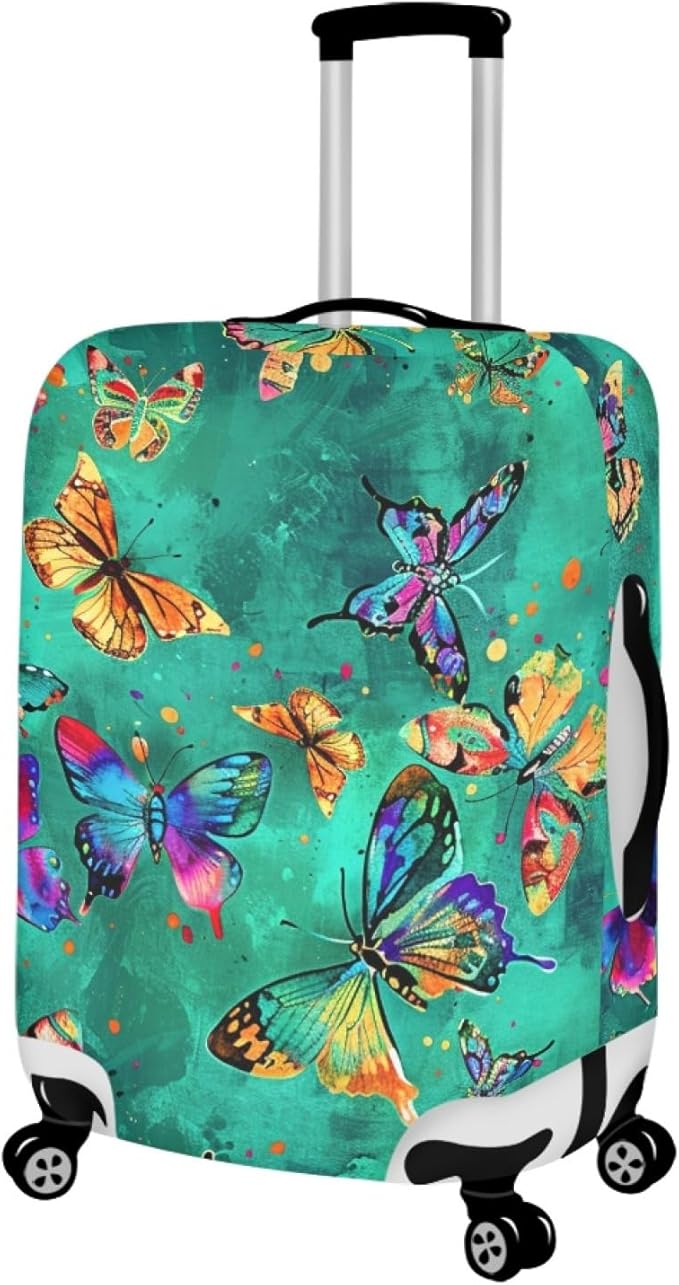Butterflies Print Baggage Covers for 22-25 Inch Anti Scratch Luggage Protector for Women Girls Boys Non Slip Spandex Suitcase Cover Colorful Luggage Cover