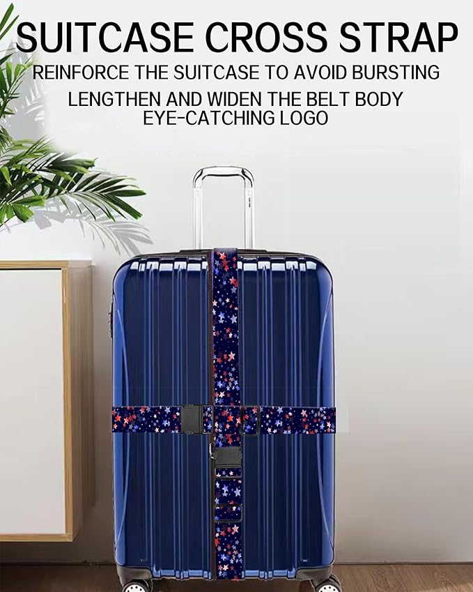 Luggage Straps for Suitcases, Adjustable Travel Belt, Durable Wide Luggage Strap, Cute Suitcase Strap Identifiers with Buckle, Bag Straps for Luggage, Luxury Colorful Stars