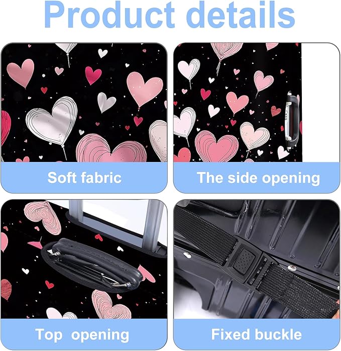 Luggage Cover Washable Suitcase Protector Anti-Scratch,Stretchable Fit for 20-34Inch Luggage Durable Travel Bag Cover with Zipper Closure (Heart-2, M(fits 24-26Inch suitcase))