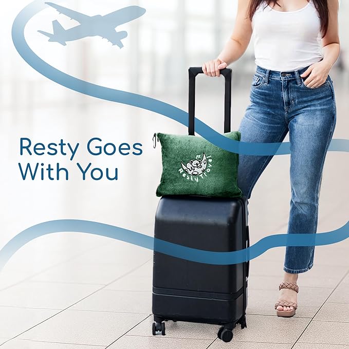 Resty 65"x40" Traveling Airplane Blanket, Forest Green – Lightweight, Velvety Soft Blanket That Becomes a Travel Pillow – Must-Have Comfort for Planes & Road Trips – Travel Essentials for Women & Men