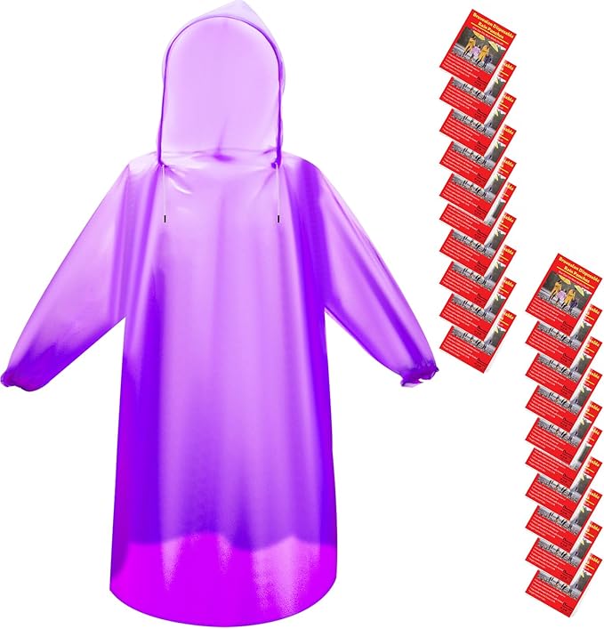 Bruvoalon 6 & 20 Pack Disposable Rain Ponchos for Adults/Youth, Waterproof PE Raincoats with Drawstring, Camping/Emergency