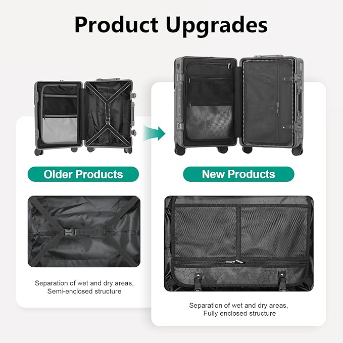 Hard Shell Luggage 20 Inch Travel Suitcase, 22x14x9 Airline Approved with TSA Lock, ABS Aluminum Frame, Lightweight Travel Luggage 20'' 24'' 26'' Carry-on Luggage (Upgraded Grey, 20 Inch)