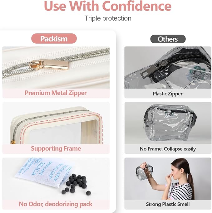 PACKISM TSA Approved Toiletry Bag - Upgrade Color-Edged Clear Makeup Bags, Clear Toiletry Bags For Traveling Fits Various Storage Needs