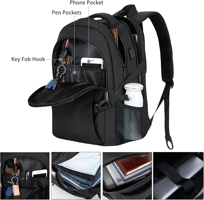 ANKUER Backpacks for Men Women, Backpack Fits Up 15.6 in Laptop Backpack for Travel, Backpacks with USB Charging Port, Work Business Backpack for School (Black)