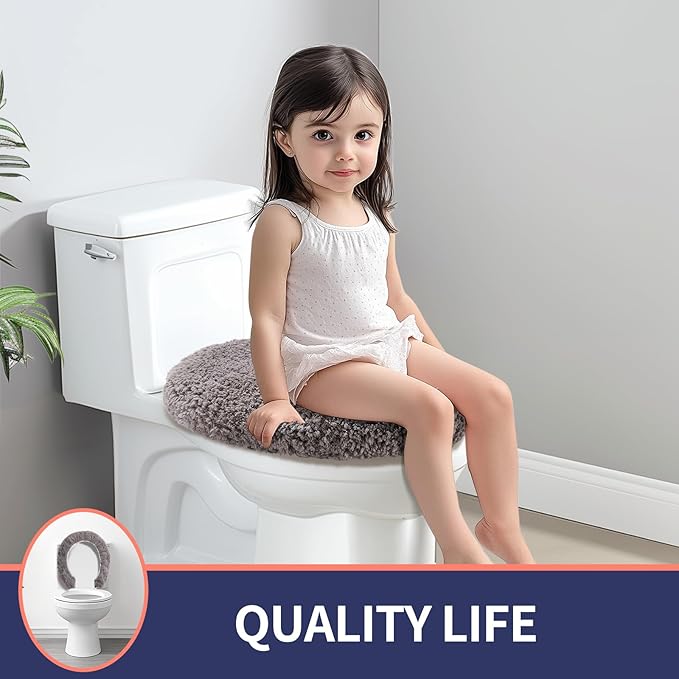 Microfiber Elongated Toilet Seat Cover 19.5"x 15" Machine Washable Solid Toilet Lid Cover Adjustable Rubber Backing Fits Most 18-19.5" L x 14-16" W Elongated Toilet Seat