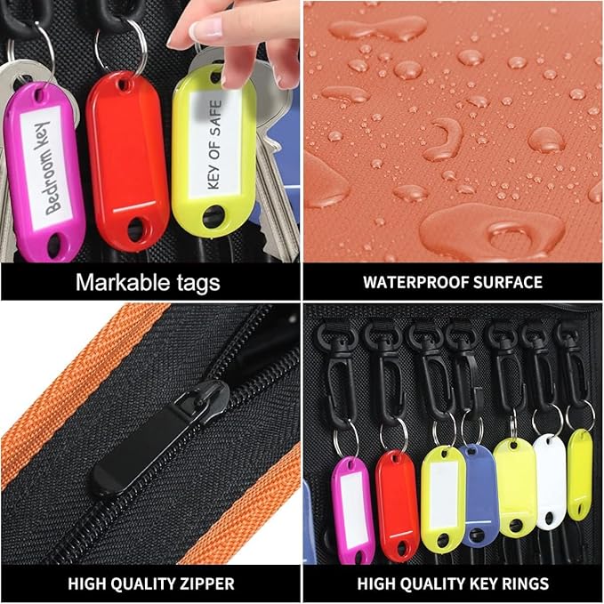 Sdstone Portable Zippered Key Organizer,Fireproof and Waterproof Key Case With 24 Key Hooks,Portable Manager & Landlord Zipper Key Binder For Real Estate Sales,Hotel Executives, Car Service(Brown)